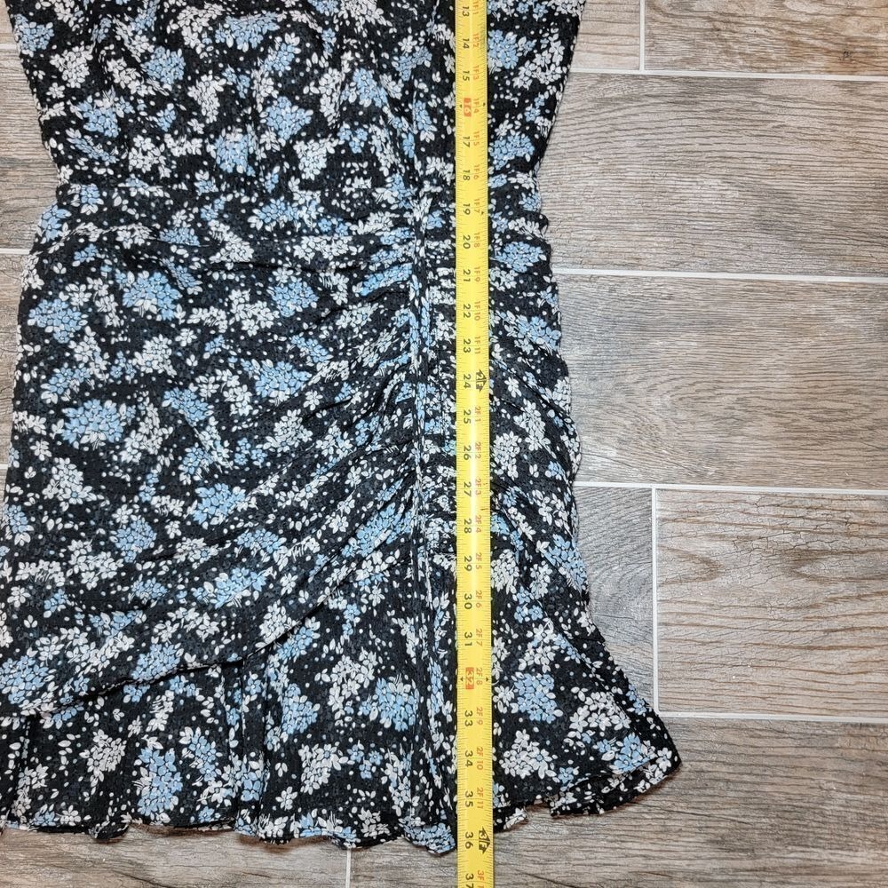 VERONICA BEARD Sean Silk Mini Dress Sz 2 Blue Black Floral Bell Sleeve Sheer - Picture 6 of 12